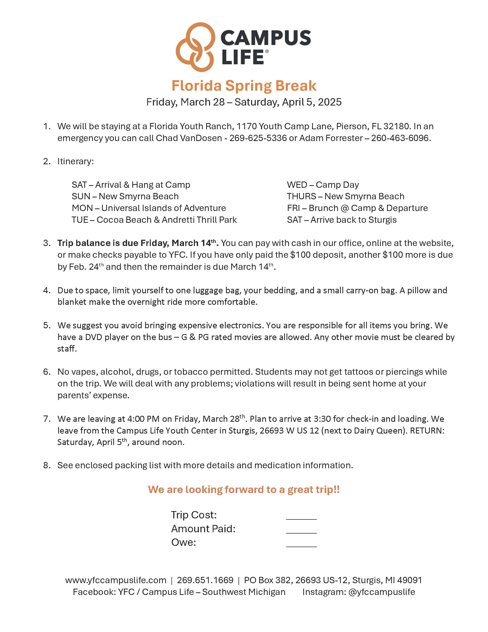 Florida Information Sheet for parents 2025