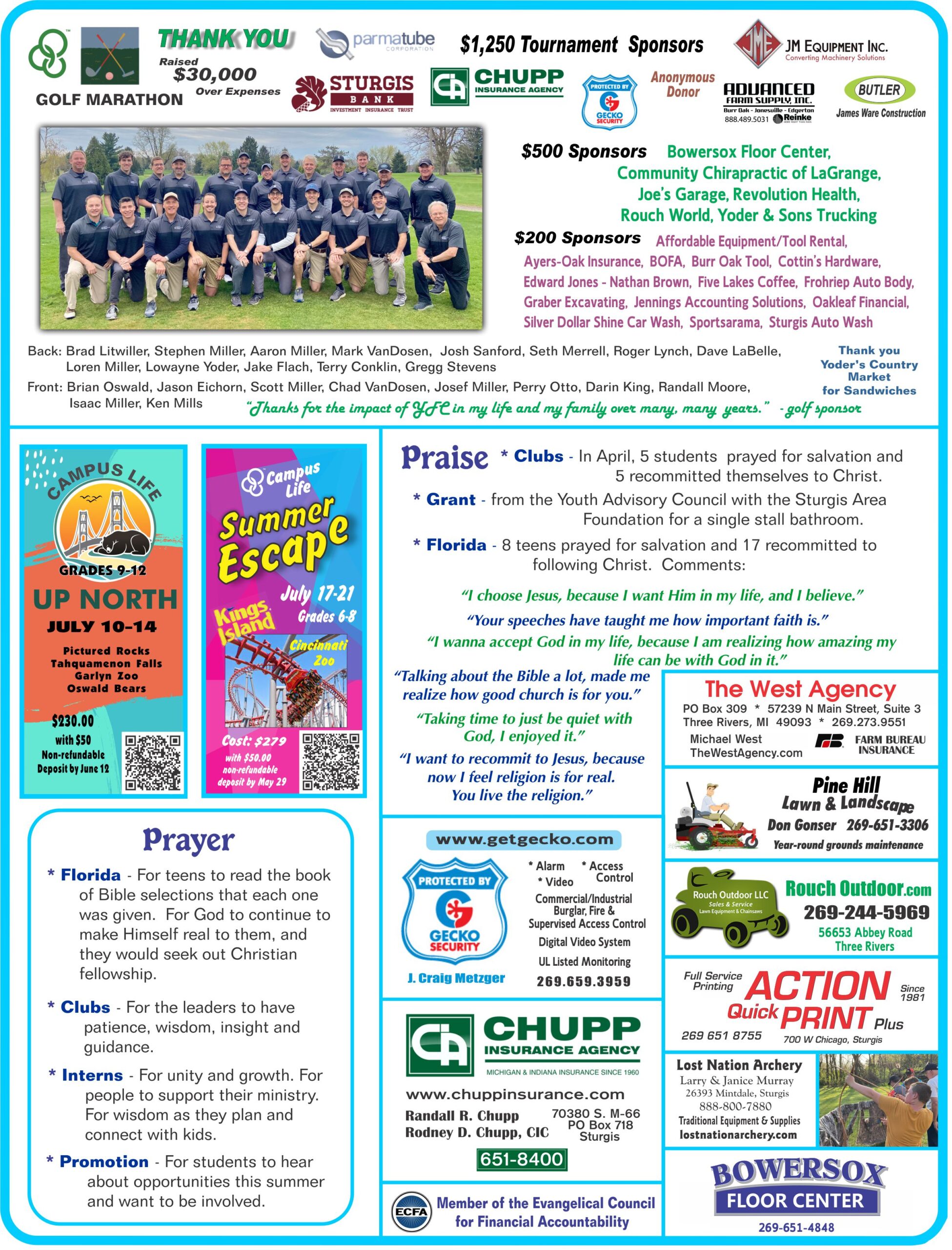 Back page of May Newsletter