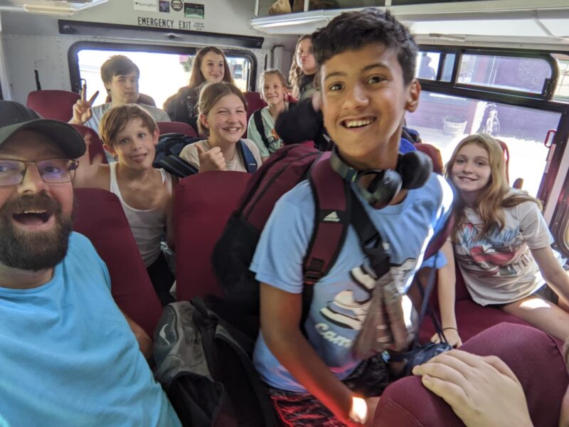 Group selfie on the Campus Life bus